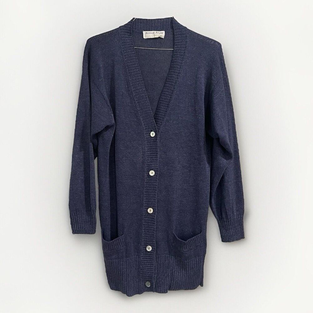 Murray Allan Silk Linen Blend Women’s Cardigan Oversized Sz M Navy Blue Buttoned